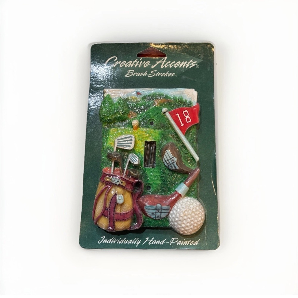 VINTAGE 3D Resin Light SwitchPlate Golf Themed Clubs Balls Hole in One Green NOS